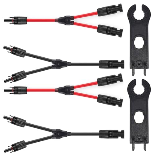 GTIWUNG 2 Pairs Solar Cable Y Splitter Solar Panel Cable MMF+FFM for Parallel Photovoltaic Connection, Solar Panel Plug, Solar Panel Cable Connector 10AWG, Photovoltaic Connector, 2 Red + 2 Black GTIWUNG 2 Pairs Solar Cable Y Splitter Solar Panel Cable MMF+FFM for Parallel Photovoltaic Connection, Solar Panel Plug, Solar Panel Cable Connector 10AWG, Photovoltaic Connector, 2 Red + 2 Black