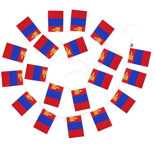Image of AZ FLAG Mongolia 6 meters BUNTING Flag 20 flags 9'' x 6'' - Mongolian STRING flags 15 x 21 cm
