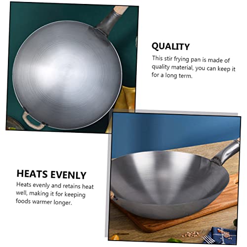 Wok de hierro grueso estilo chino con mango de madera miniatura 3