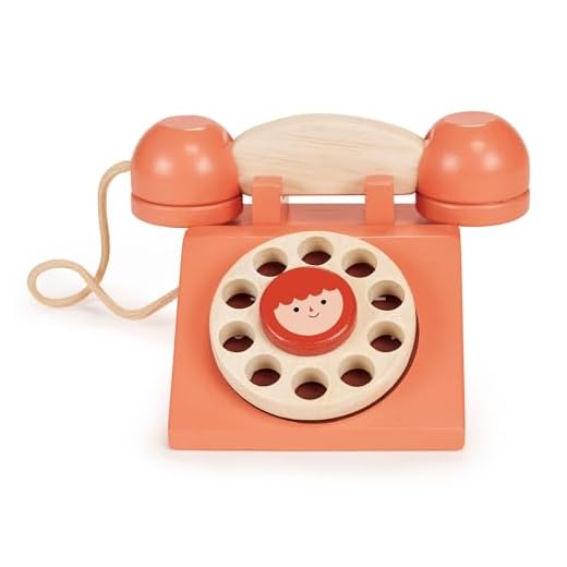Mentari Classic Wooden Telephone - Traditional Pretend Phone with Charming Receiver and Rotary Dial for Open-Ended Play - Boost Number Recognition, Dexterity, and Storytelling - Age 2Y and Up
