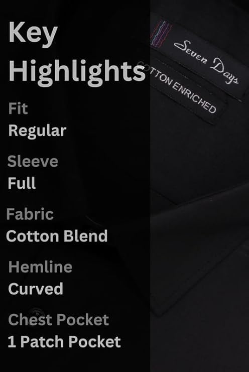 Image of 7-DAYS Men's Premium Formal Shirt - Cotton Rich, Regular Fit, Full Sleeve, with Pocket, Durable & Easy Care - Perfect for Office & Everyday Wear