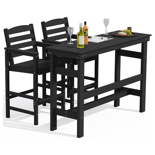 SERWALL Outdoor Bar Table and Chairs Set, Adirondack Bar Chairs Set of 2 and Bar Height Table, All Weather HDPE Patio Bar Set, Outdoor Furniture for Outside, Black