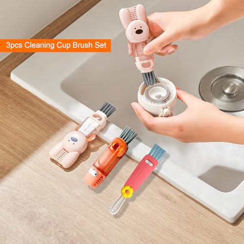 Image of 4 in 1 Cup Lid Cleaning Brush, 3 in 1 Bottle Brush, Cup Crevice Cleaning Tools, Easy to Clean and Storage, ABS+Silicone Cup Lid Gap Cleaner, Portable Multifunctional Bottle Cleaning Brush (3Pcs)