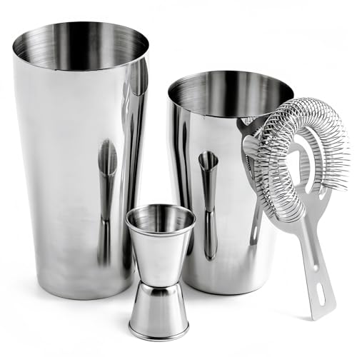 Juego de coctelera Boston de acero inoxidable de 3 piezas: WANDGU 450 ml + 600 ml, coctelera Boston de acero inoxidable 304, herramientas profesionales para todos los barman y amantes de los cócteles