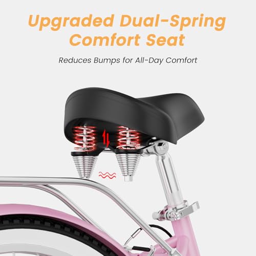 Image of MOONCOOL Beach Cruiser Bike for Women and Men, 24 /26 Inch 7-Speed Adult Bicycle, Comfortable Step-Through Frame with Rear Rack, Classic City Cruiser