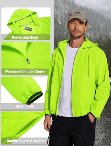 COOFANDY Packable Rain Jacket Neon