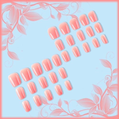 24Pcs Gradient Press on Nails with Ombre Design, Gradient Manicure Art Acrylic Short Coffin Full Cover Fake Nails Stick on Nails Glossy Pink Ombre False Nails Gel Glue on Nails for Women Girls - Image 6