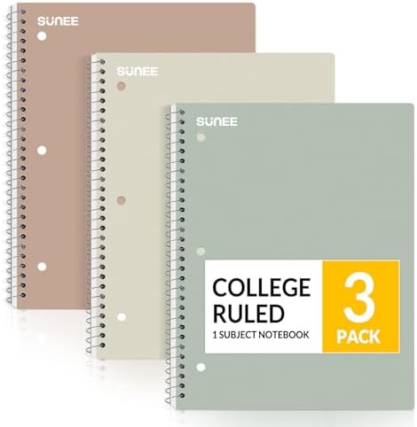 SUNEE Spiral Notebooks, 3 Pack, 1-Subject, College Ruled Paper, 8″ x 10-1/2″, 70 Sheets per Notebook, Assorted Aesthetic Colors Spiral Notebooks for School SUNEE Spiral Notebooks, 3 Pack, 1-Subject, College Ruled Paper, 8″ x 10-1/2″, 70 Sheets per Notebook, Assorted Aesthetic Colors Spiral Notebooks for School