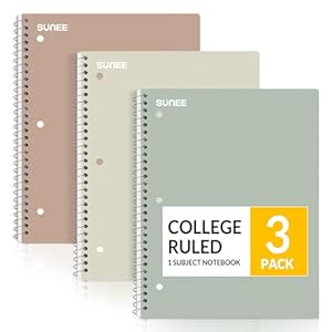 SUNEE Spiral Notebooks, 3 Pack, 1-Subject, College Ruled Paper, 8″ x 10-1/2″, 70 Sheets per Notebook, Assorted Aesthetic Colors Spiral Notebooks for School