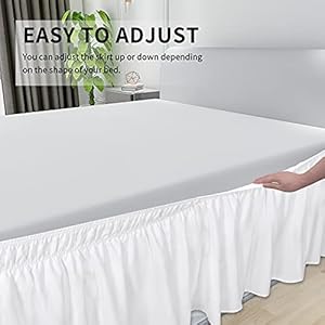 Easy going bed skirt for twin or full size bed 14 inch tailored drop fitted with adjustable elastic belt convenient to use without lift the mattress twinfull white  urban country home decor