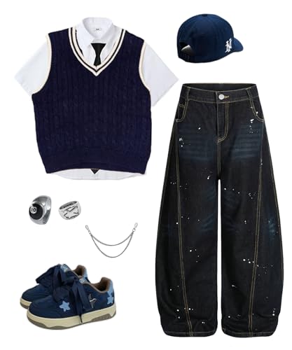 Unisex Wide Leg Barrel Jeans Vintage Paint Splatter Washed Loose Fit High Waisted Denim Pants Streetwear4