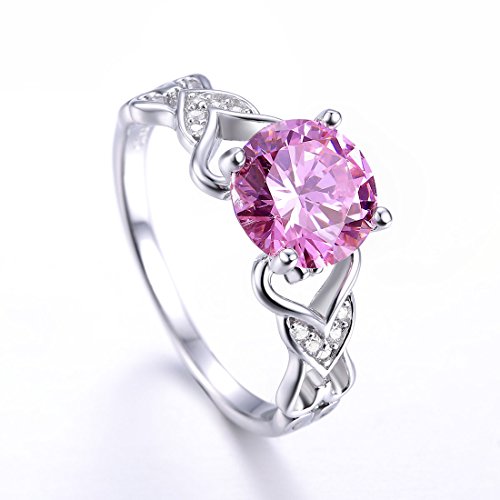 925 Sterling Silver Rings 8x8mm Simulated Rainbow Topaz Promise Ring | Solitaire Ring | Open Heart Band Rings for Women | Silver Rings for Women3