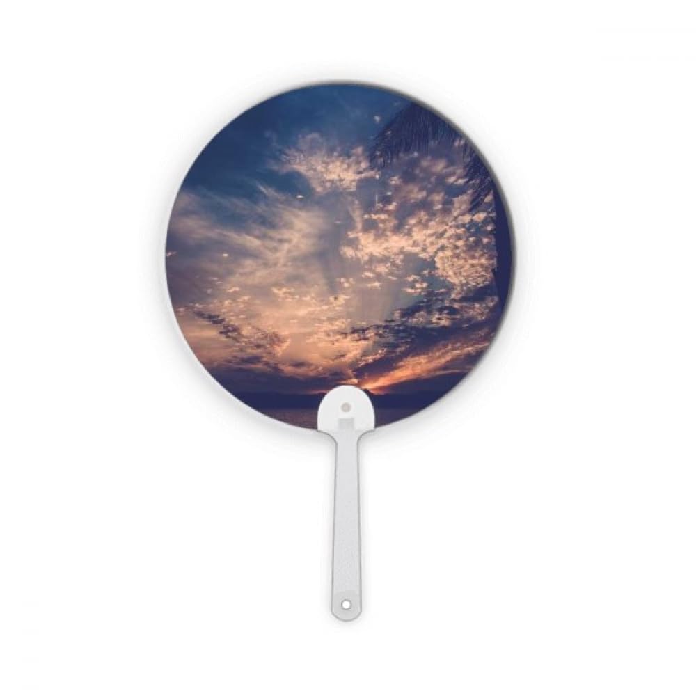 Éventail portable bleu foncé à motif nuages orange pour vos sorties d'été