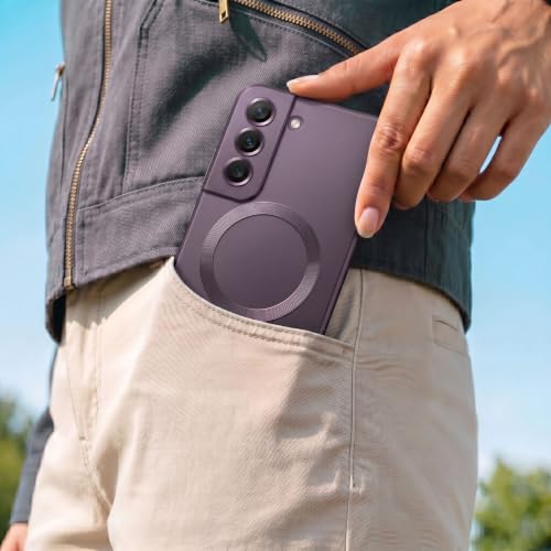 Image of amazon basics Premium Mag-Safe Case for Samsung Galaxy S22 Plus | Shockproof & Anti-Scratch Cover | Soft Silicone with Wireless Charging | Camera Lens Guard - Purple