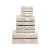 Superior Egyptian Cotton Pile 10 Piece Towel Set, Includes 2 Bath, 4 Hand, 4 Face Towels/Washcloths, Ultra Soft Luxury Towels, Thick Plush Essentials, Guest Bath, Spa, Hotel Bathroom, Stone
