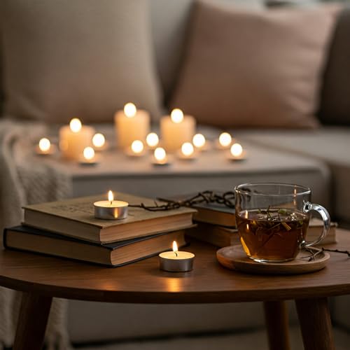 Image of Unscented Tea Light Candles | Soy Wax Blend Long-Lasting with Cotton Wick | Perfect for Home Decor, Parties, Weddings, and More | Set of 100 (White)