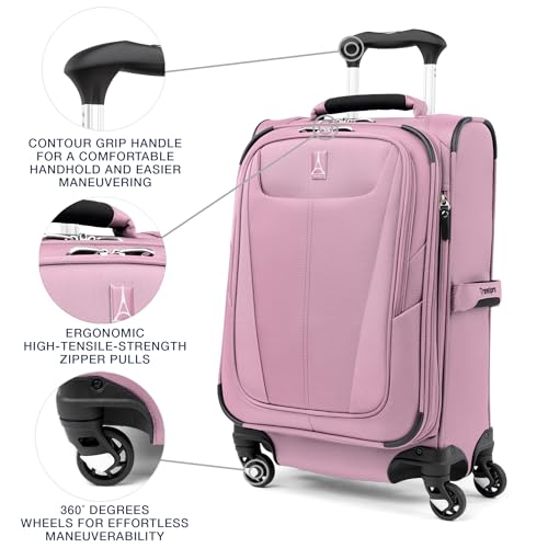 Image of Travelpro Maxlite 5 Softside Expandable Carry on Luggage with 4 Spinner Wheels, Lightweight Suitcase, Men and Women, Orchid Pink Purple, Compact Carry on 20-Inch