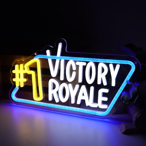 Image of #1 Victory Royale Neon Signs for Wall Decor, Fortnight Game Neon Lights for Fort Game Lover Gifts with Dimmer Switch USB Power LED Neon Lights for Man Cave Bar Birthgday Gifts