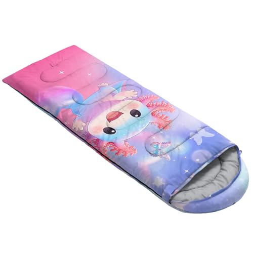 Image of QOOMO Axolotl Cute Camping Sleeping Bags,3 Season Warm & Cool Weather,Lightweight,Waterproof Sleeping Bags for Adults & Kids,Traveling,and Outdoors