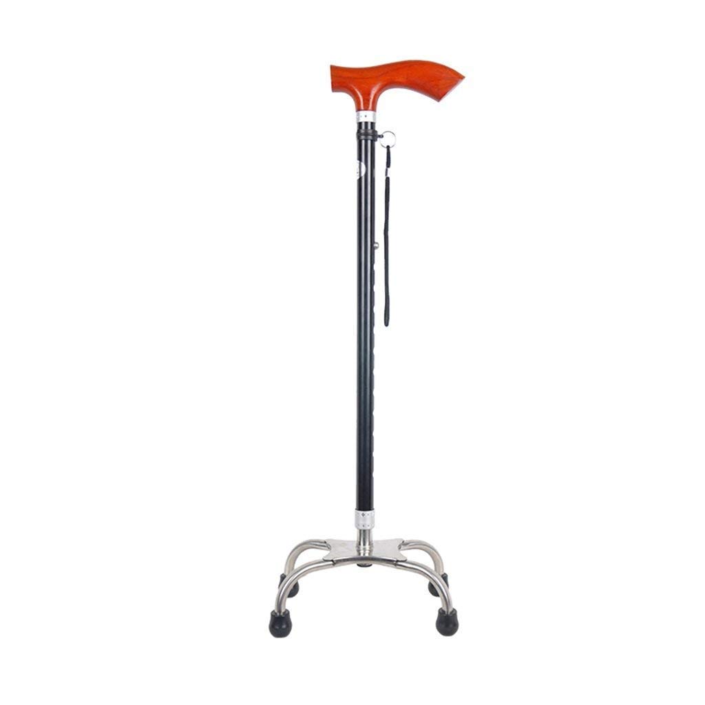 Soporte para bastón para caminar Muleta para bastón para anciano Anciano Telescópico Estable Antideslizante Ligero Altura ajustable con 4 pies y mango de madera Bastones para caminar negros,Muletas