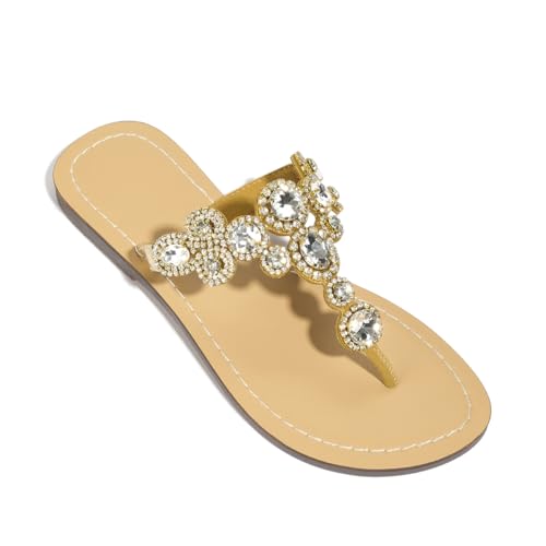 Image of Rhinestone Sandals for Women - Sparkly Jeweled Bling Thong Flip Flops, Dressy Gemstone Flat Sandals for Wedding, Party, Beach & Summer Outfits