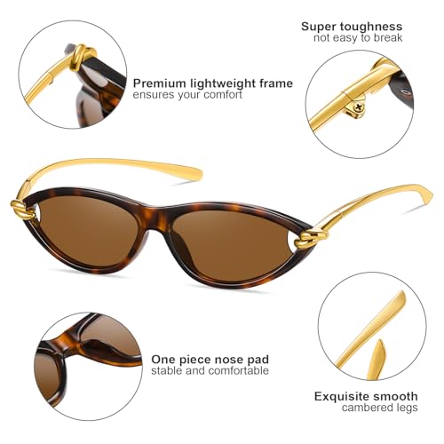 Retro Oval Sunglasses Womens, Fashion Cat Eye 90s Sunnies for Women and Men, Slim & Lightweight, UV Protection4