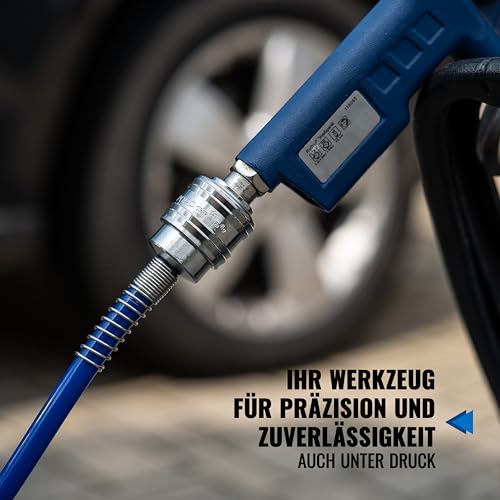 Poppstar Spiral Druckluftschlauch 10m aus PU (5mm x 8mm Durchmesser) Spiralschlauch Druckluft mit Knickschutz und Schnellkupplung NW 7.2