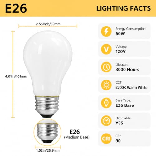YHNCIMF 6-Pack 60W Dimmable A19 E26 Incandescent Light Bulbs by YHNCIMF - Used condition - Image 2