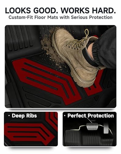 Image of 2-Piece Front TPE Floor Mats for Ford F-150 2015-2026 F150 Lightning 2022-2025 | Racing Red Wing Design | Heavy Duty All-Weather Protection