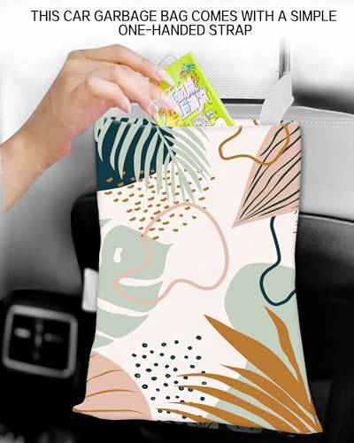 Image of Car Garbage Can, Hanging Car Trash Can for Back Seat Organizer, Boho Leaf