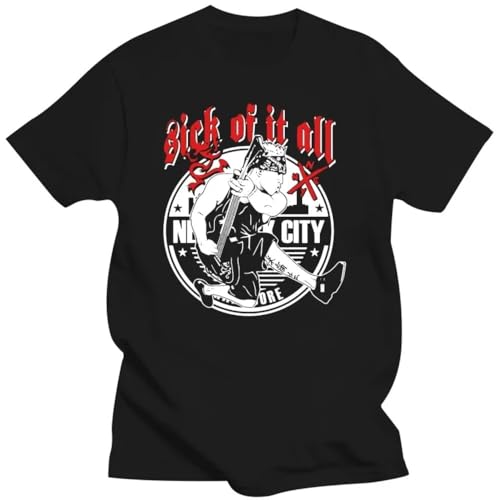 POAtuNAT Men Tshirt Sick of it all Cool Printed T-Shirt Tees Top Black L POAtuNAT Men Tshirt Sick of it all Cool Printed T-Shirt Tees Top Black L