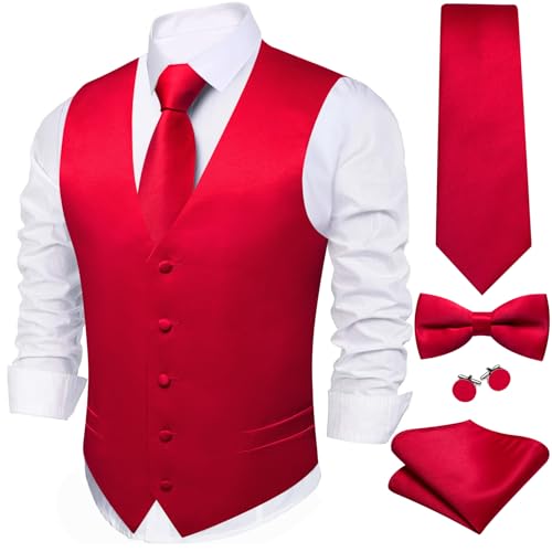 Image of Barry.Wang Men's Suit Vest Tie Bowtie Set Formal Silk Paisley Waistcoat Hanky Cufflinks Lapel Pin Set Wedding Party 7PCS