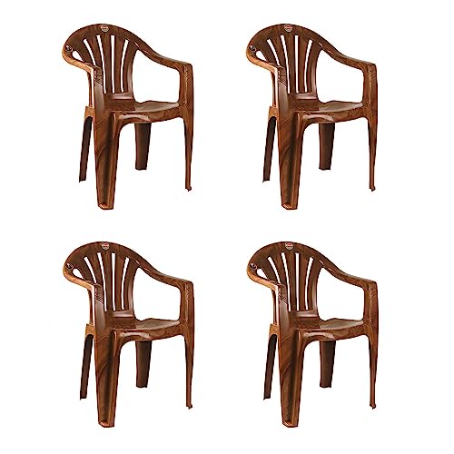 Cello Capri Arm Chair (Sandalwood Brown, Set of 4) | Strong and Durable | Easy to Clean | Chair for Living Room, Bed Room, Kitchen, Office Room, Outdoor | 3 Years Warranty