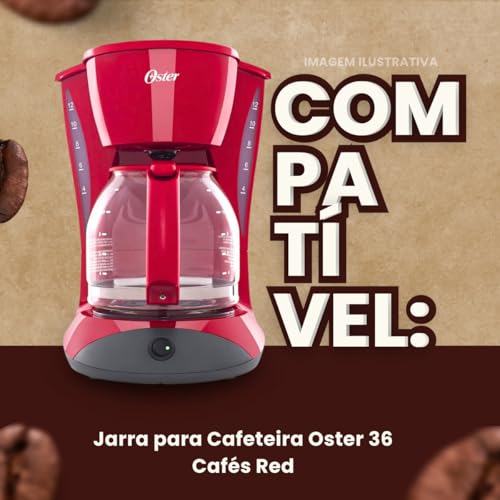 Jarra de Vidro Para Cafeteira Oster 36 Vermelha 36 Xícaras 4400 4401 Wx20b