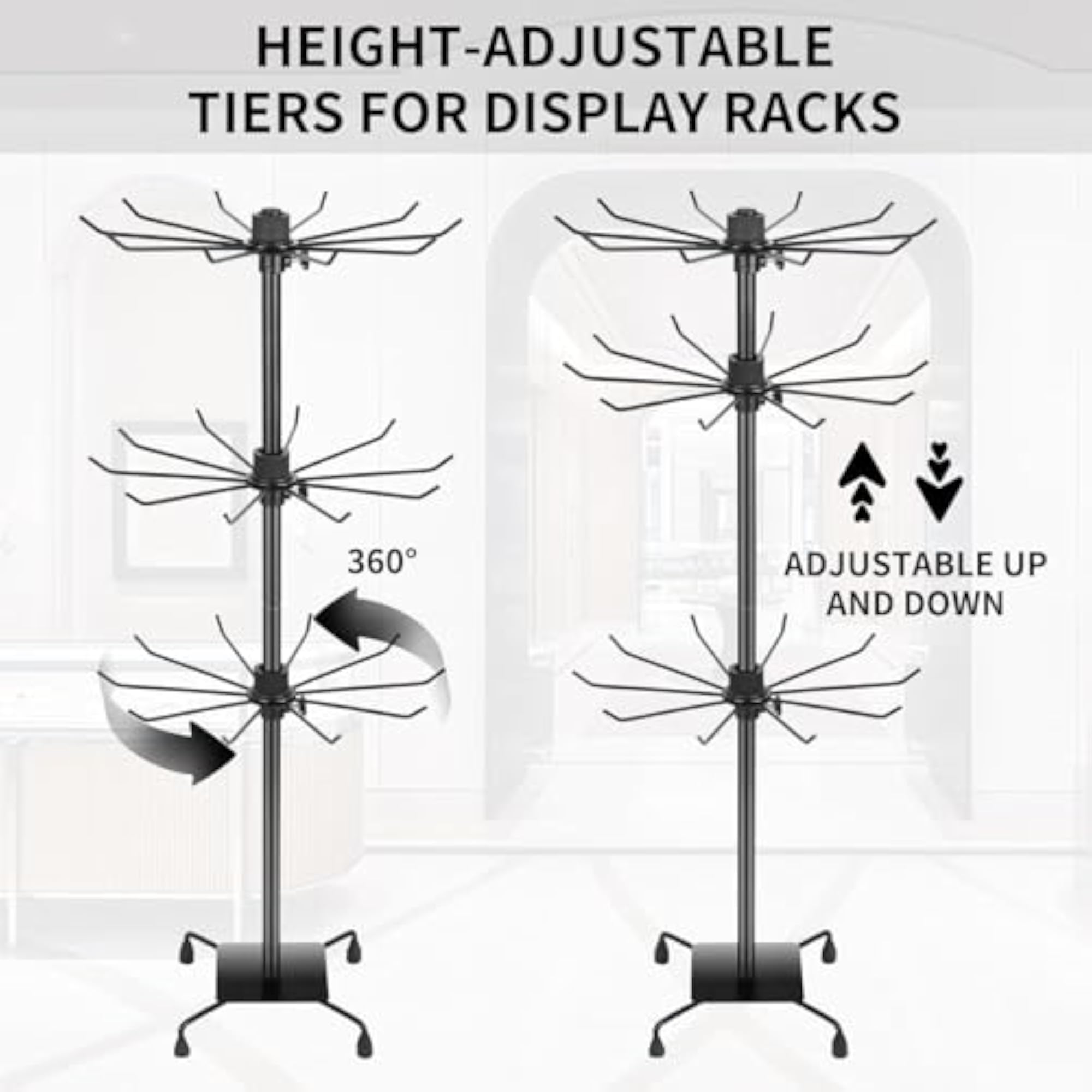 3 Tier Rotating Keychain Earring Display Stand, Black