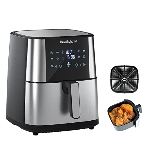 Hawthyhome Heißluftfritteuse 8L XXL, Fritteuse ohne Öl, Air Fryer Heißluftfritteuse mit Digitalem Led Touchscreen, 7 Programme, Vorheizen & Warmhalten, 1800W