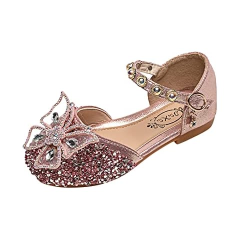 Zerototens beauty Girls Mary Jane Shoes,Glitter Bridesmaid Shoes for Kids Sparkle Glitter Bling Sequin Butterfly Party Wedding Sandals Court Shoes for Big Kid Pink Cover