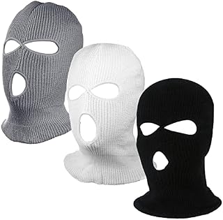 3 Pieces 3-Holes Knitted Full Face Winter Knitted Balaclava Protection Full Face Outdoor Sport Knitted Face Cover Ski Balaclava Headwrap Black