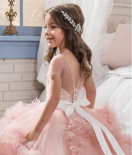 Girls Luxury Pageant Dresses Princess Prom Ball Gown Flower Girl Dress Ruffles Tulle Beaded Prom Party Birthday Gowns4