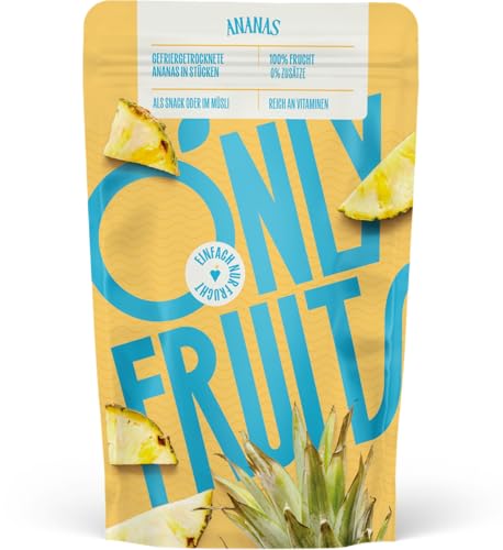 ONLYFRUITS | Ananas in Stücken | Trockenobst | Gefriergetrocknet | Intensiver Geschmack | Ideal als Snack oder im Müsli | 35 Gramm