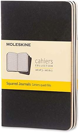 Moleskine Cahier Journal, Soft Cover, Pocket (3.5" x 5.5") Squared/Grid, Black, 64 Pages (Set of 3)