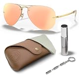 Ray-Ban RB3449 Pilot Shape Non-Polarized Sunglasses for Men – Includes Official Rayban Eyewear Kit – Ideal Formal & Casual Wear Sunglasess – Light Brown Mirror Pink Lens