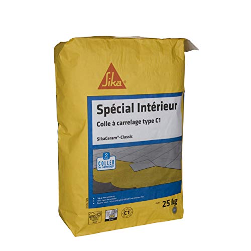 SIKA - Mortier-colle à carrelage spécial mur intérieur en neuf (C1) - SikaCeram Classic Spécial Intérieur Gris - Idéal pour le carrelage Grès cérame et faïence - 25kg