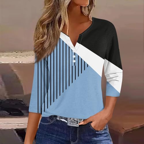 3/4 Length Sleeve Womens T Shirt Fall Summer Tops Vneck Soft Blouses Casual Basic Plus Size Shirts Try Before You Buy2