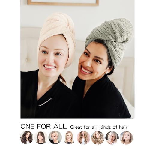 Image of ROLSHOL 2 Packs Large Microfiber Hair Towels for Women, Super Absorbent & Quick Dry Hair Towel Wrap for Curly Hair Long & Short Hair- Anti-Frizz Hair Turbans for Wet Hair (Green & Clay)
