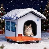 Heated Cat Houses for Indoor/Outdoor Cats with Elevated Heated Cat Bed Waterproof Providing Safe Feral Cats, Easy to Assemble