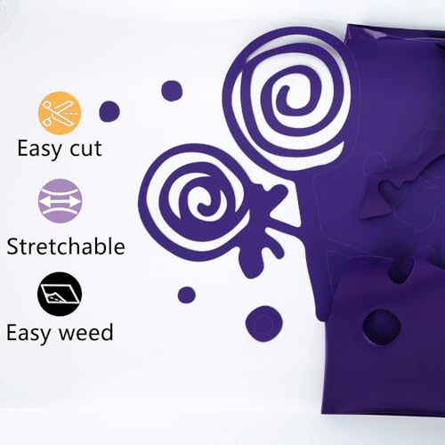 Image of guangyintong Purple Heat Transfer Vinyl HTV Rolls, 12 inch x 5ft Purple Iron on Vinyl for T Shirts, Glossy Surface HTV Vinyl for All Cutter Machine Easy to Cut & Weed for Heat Vinyl Design