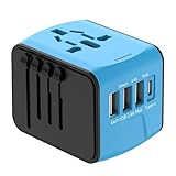 Vroomoto Adaptador de Viaje Universal Adaptador de Corriente Internacional 3 Puertos USB + 1 Puerto Tipo C + Cargador Pared con Toma CA Mundial para Europa, Italia, EE. UU., Reino
