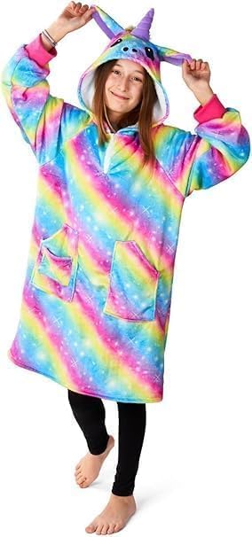 Kids Oversized Unicorn Blanket Hoodie with 2 Large Pocket | Comfy Hooded Blanket with Rainbow Design | Kids hoodie blanket Sweatshirt for Winter