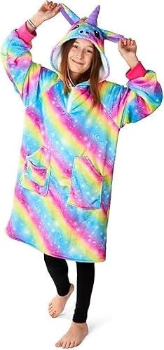 Tanness Kids Oversized Blanket HoodieUnicorn Rainbow DesignHooded Blanket With 2 Large PocketsComfy Wearable Blanket from B&Q